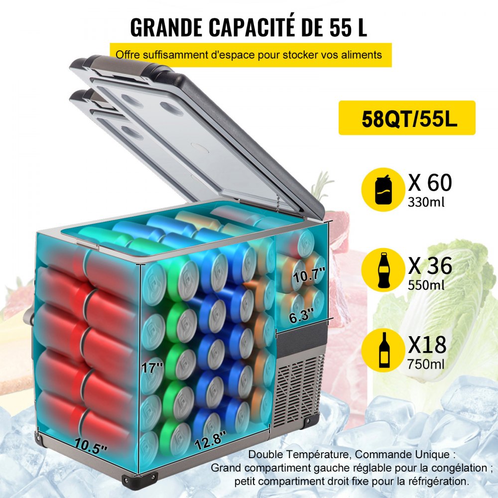 Mini Réfrigérateur Frigo Portable pour Voiture 55L